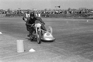 Images Dated 22nd November 2016: Tommy Bounds & un-named passenger (BSA) 1952 Silverstone Saturday