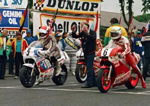 Images Dated 7th February 2022: Trevor Nation (Suzuki) and Barry Woodland (Bimota Yamaha) 1988 Formula One TT