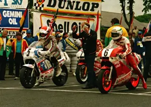 Trevor Nation (Suzuki) and Barry Woodland (Bimota Yamaha) 1988 Formula One TT